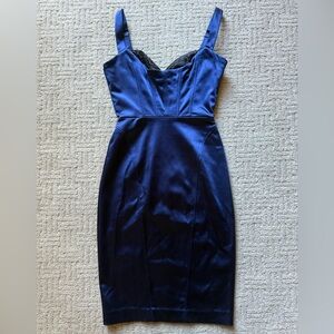 (SOLD) bebe Royal Blue Satin Tawny Pencil Dress (XS)